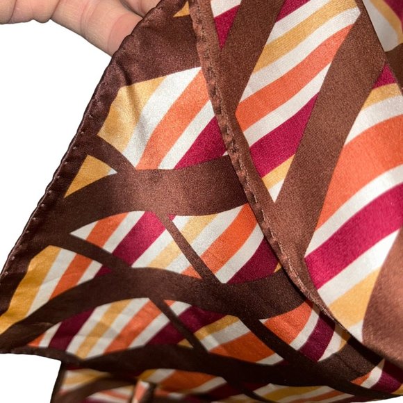 Vintage Silk Hand Rolled Sewn brown orange red stripes scarf - Picture 3 of 4